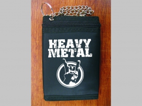 Heavy Metal pevná textilná peňaženka s retiazkou a karabínkou, tlačené logo